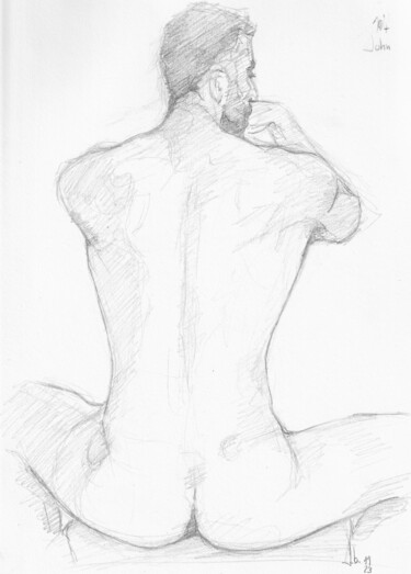 Drawing titled "John P. back seated…" by Jorge Bandarra, Original Artwork, Graphite