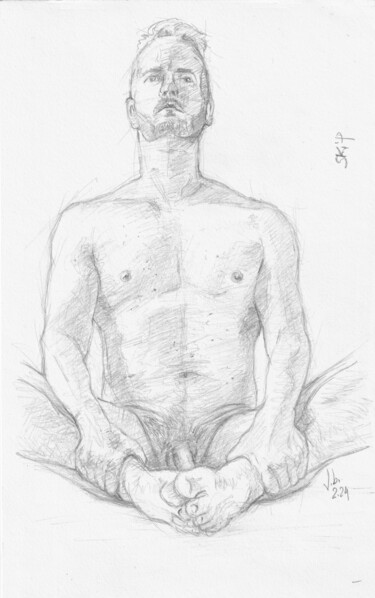 图画 标题为“Skip, nude yoga ses…” 由Jorge Bandarra, 原创艺术品, 石墨