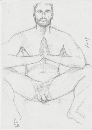Dibujo titulada "Skip, nude yoga sea…" por Jorge Bandarra, Obra de arte original, Grafito