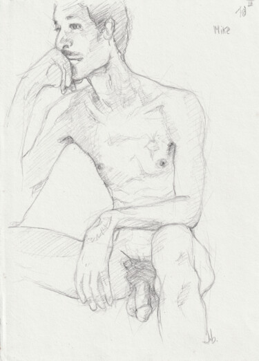 Zeichnungen mit dem Titel "Mike seated nude sk…" von Jorge Bandarra, Original-Kunstwerk, Graphit
