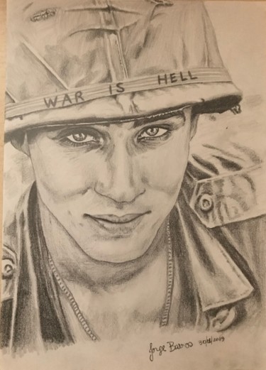 Drawing titled "American Soldier on…" by Jorge Barros, Original Artwork, Graphite