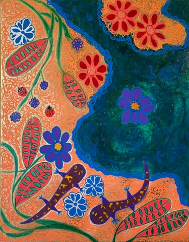 제목이 "The Pond"인 미술작품 Jorge Gonzalez로, 원작, 아크릴 나무 들것 프레임에 장착됨