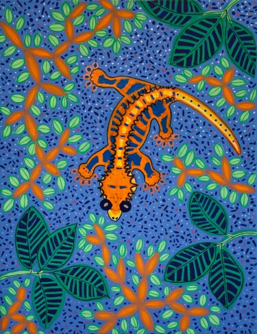 Картина под названием "Tiger Pinstripe Cre…" - Jorge Gonzalez, Подлинное произведение искусства, Акрил Установлен на Деревян…