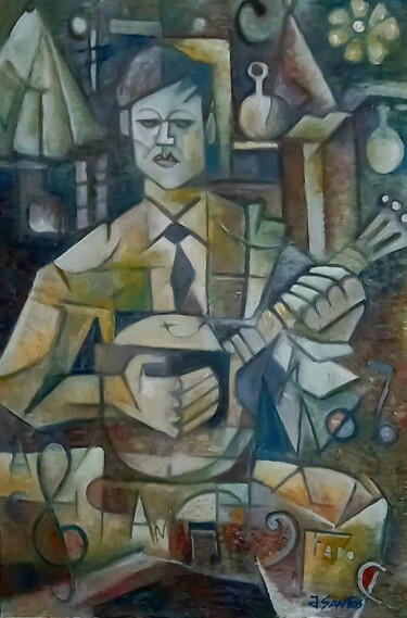 Pintura intitulada "Tocador de bandolim" por Jorge Manuel Santos, Obras de arte originais, Óleo Montado em Armação em madeira