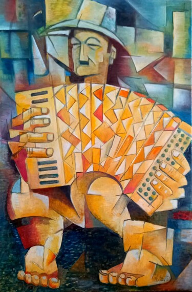 Pintura intitulada "O velho da concerti…" por Jorge Manuel Santos, Obras de arte originais, Óleo Montado em Painel de madeira