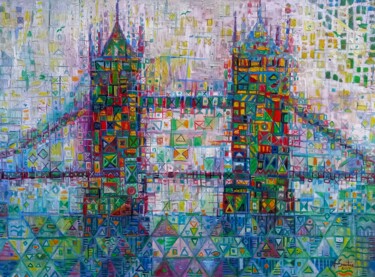Painting titled "Tower Bridge LONDON" by Jorge Manuel Santos, Original Artwork, Acrylic Mounted on Wood Stretcher frame