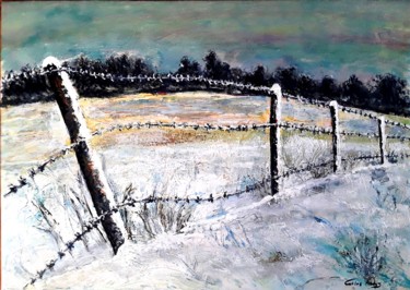 Painting titled "16-fence-snow-30x42…" by Jorge Mendes, Original Artwork, Acrylic