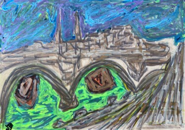 Malerei mit dem Titel "Pont - Neuf Paris" von Jorge Orellana Benado, Original-Kunstwerk, Marker