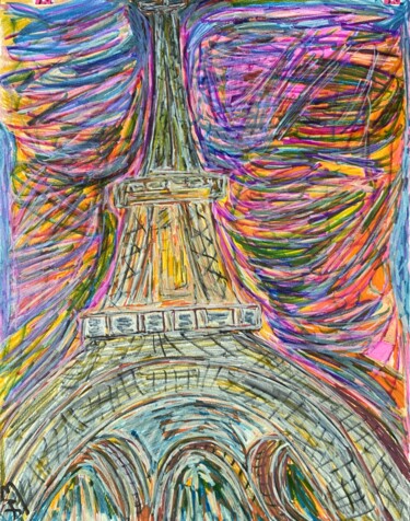 Painting titled "Tour Eiffel" by Jorge Orellana Benado, Original Artwork, Ink