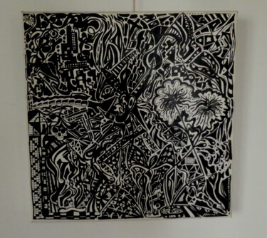 Painting titled "B&W Works#03" by Jorge Pinto Guedes, Original Artwork, Marker Mounted on Wood Panel