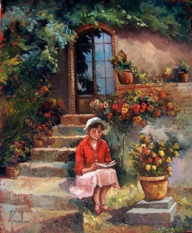Pintura titulada "Leyendo en el jardin" por Jorge Pizzanelli, Obra de arte original