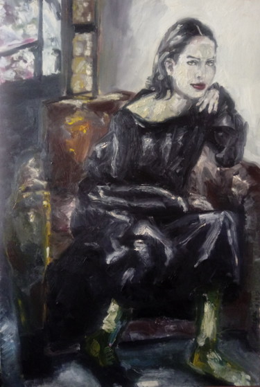 Peinture intitulée "Dama sobre o sofá" par Jorge Quiros, Œuvre d'art originale, Huile