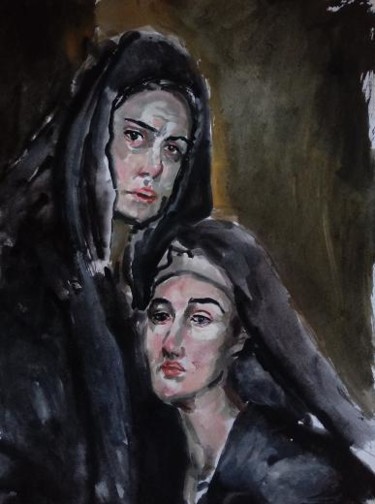 Pintura titulada "Duas Marias ( Two M…" por Jorge Quiros, Obra de arte original, Acuarela