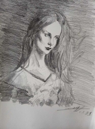 Dessin intitulée "Portrait drawing on…" par Jorge Quiros, Œuvre d'art originale, Crayon