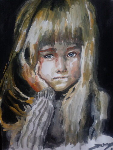 Custom watercolor portrait Malerei mit dem Titel "Custom watercolor p…" von Jorge Quiros, Original-Kunstwerk, Aquarell