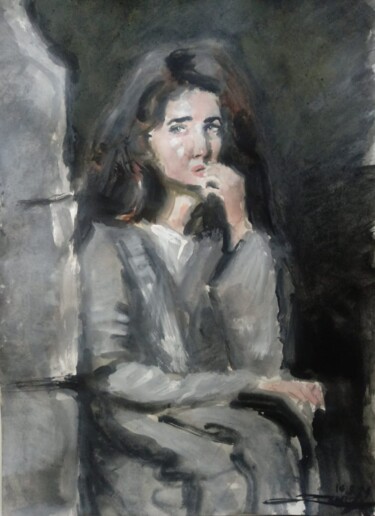 Painting titled "Mary Magdalena on t…" by Jorge Quiros, Original Artwork, Watercolor