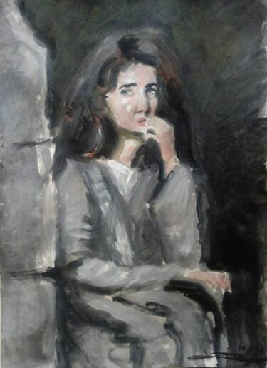 Mary Magdalena on the grotto 2 ( Maria Magdalena na gruta) Peinture intitulée "Mary Magdalena on t…" par Jorge Quiros, Œuvre d'art originale, Aquarelle