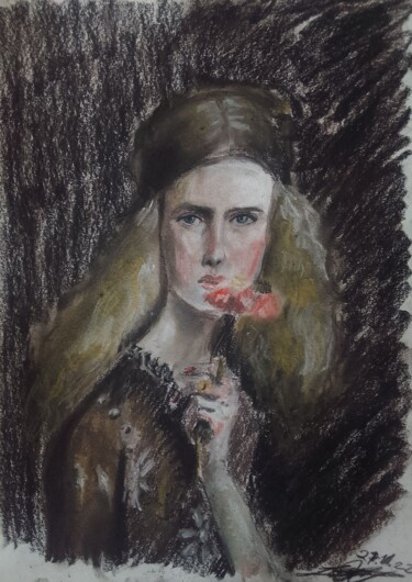 Painting titled "A fina flor - The f…" by Jorge Quiros, Original Artwork, Pastel