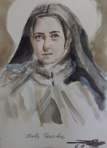 Painting titled "Retrato de Santa Te…" by Jorge Quiros, Original Artwork, Watercolor