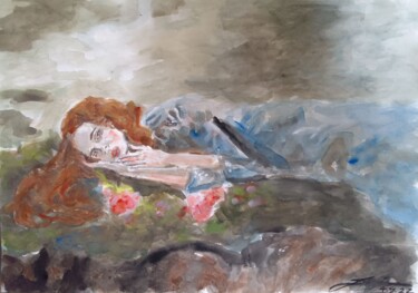 Painting titled "Ophélia" by Jorge Quiros, Original Artwork, Watercolor