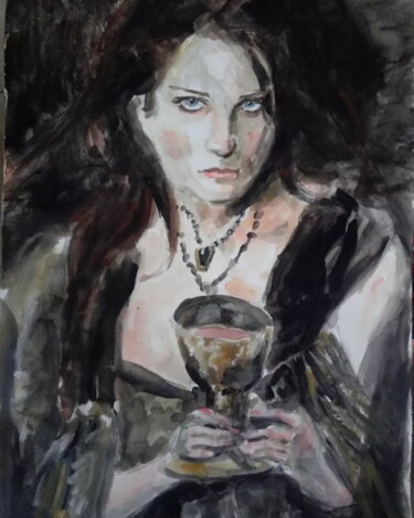 Painting titled "Circe com o cálice" by Jorge Quiros, Original Artwork, Watercolor