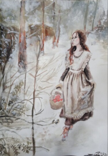 Pintura titulada "Caminhando na neve…" por Jorge Quiros, Obra de arte original, Acuarela