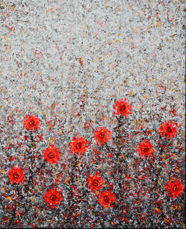 Painting titled "Poppies In The Wind" by Jorge Santos, Original Artwork, Acrylic