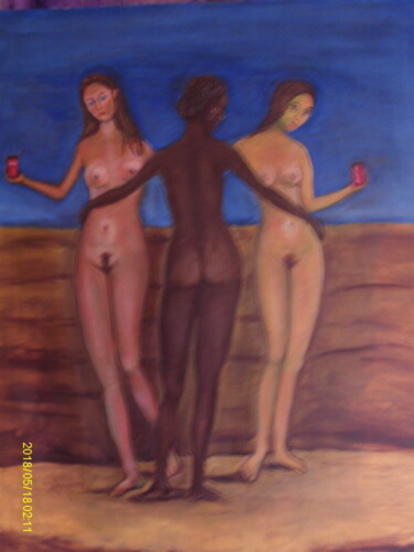 Painting titled "LES TROIS RASES" by Jorge Torres Valda, Original Artwork, Oil Mounted on Wood Stretcher frame