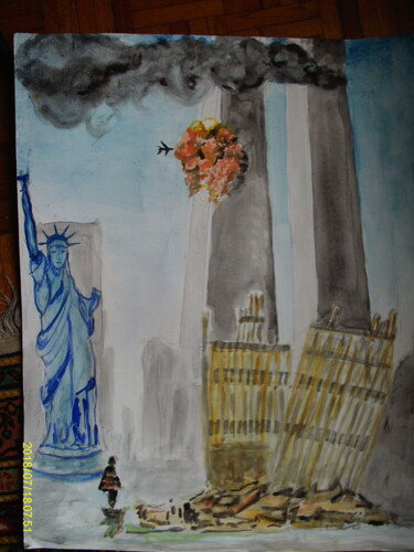 Pintura intitulada "NEW YORK 11 SEPT 20…" por Jorge Torres Valda, Obras de arte originais, Aquarela