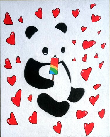 Painting titled "Hungry Little Panda" by George Anthony Penon Cassallo, Original Artwork, Acrylic
