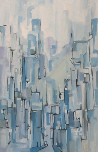 Peinture intitulée "La cité bleue" par Jorge Coelho, Œuvre d'art originale, Acrylique