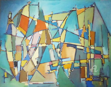 Painting titled "Discussion sur le p…" by Jorge Coelho, Original Artwork, Oil