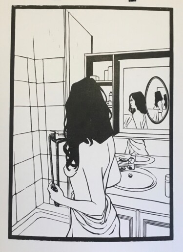 Impressões e gravuras intitulada "La salle de bain" por Jorge Costa Bravo, Obras de arte originais, Linoleogravura