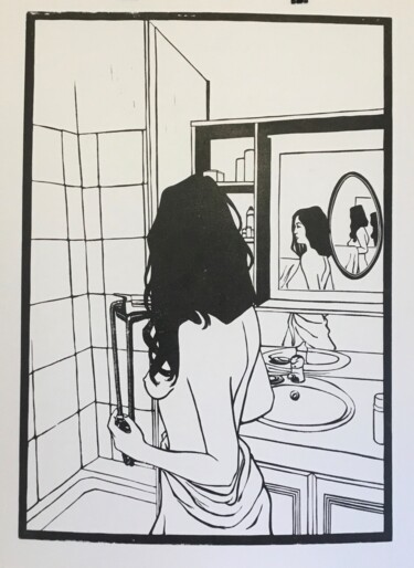 "La salle de bain" başlıklı Baskıresim Jorge Costa Bravo tarafından, Orijinal sanat, Linocut