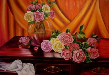 Pintura intitulada "Rosas na Bancada" por Jorge Junior, Obras de arte originais