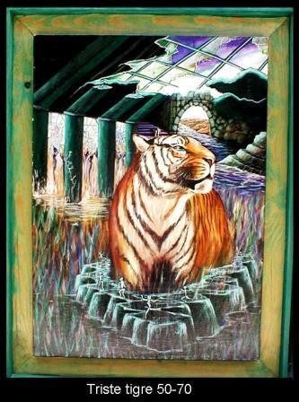 Pintura intitulada "triste tigre" por Jorgemiguele, Obras de arte originais, Óleo