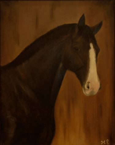 Картина под названием "horse portrait oil…" - Jorgen Wagner, Подлинное произведение искусства, Масло