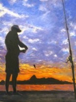 Pintura intitulada "Pescando com as est…" por Jorge Novaes, Obras de arte originais, Óleo