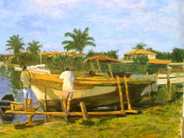 Pintura intitulada "Estaleiro ao ar liv…" por Jorge Novaes, Obras de arte originais, Óleo