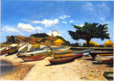 Pintura intitulada "Praia do Forte com…" por Jorge Novaes, Obras de arte originais, Óleo