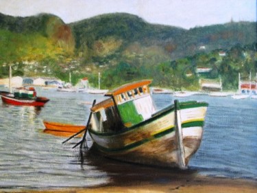 Pintura intitulada "Barco encalhado em…" por Jorge Novaes, Obras de arte originais, Óleo