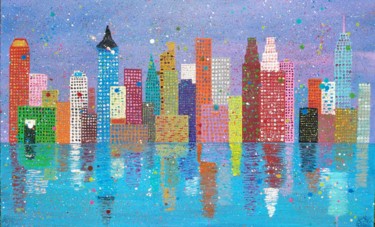Pintura intitulada "Cidade colorida" por Jorge Oliveira, Obras de arte originais, Acrílico