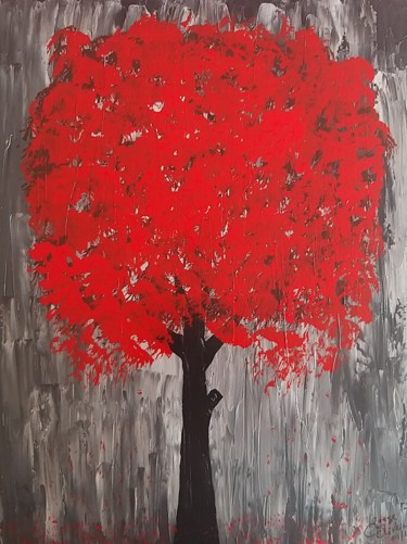 Pintura intitulada "Red tree" por Jorge Oliveira, Obras de arte originais, Acrílico