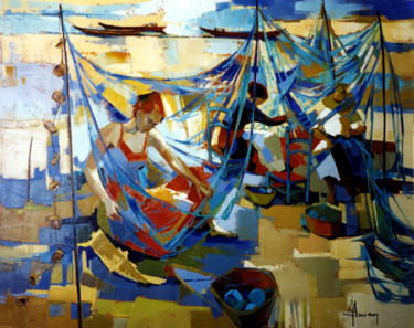 Malerei mit dem Titel "Ramendeuses sur la…" von Jori Duran, Original-Kunstwerk, Öl