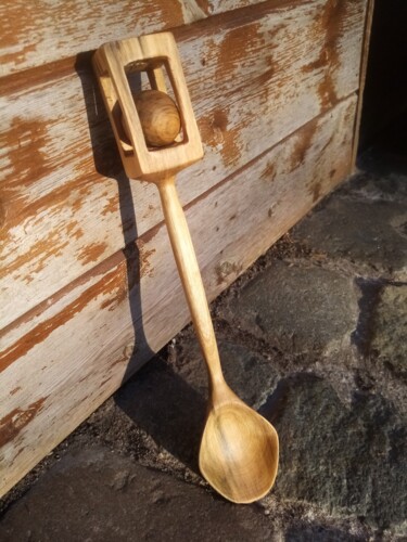 Sculpture intitulée "Ball in Cage-SPOON" par Joris De Fré, Œuvre d'art originale, Bois