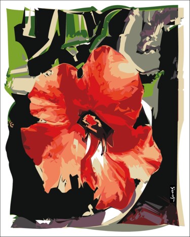 Arts numériques intitulée "Hibiscus rouge" par Georges Allin (JorJ), Œuvre d'art originale, Peinture numérique