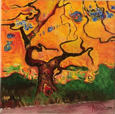 Peinture intitulée ""Le vieil arbre V"" par François Jornod, Œuvre d'art originale, Acrylique