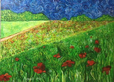 Painting titled ""Coquelicots"" by François Jornod, Original Artwork, Acrylic Mounted on Wood Stretcher frame
