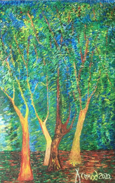 Painting titled ""Balade en forêt"" by François Jornod, Original Artwork, Acrylic