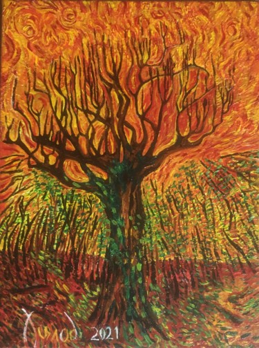 Painting titled ""L'arbre flamboyant"" by François Jornod, Original Artwork, Acrylic